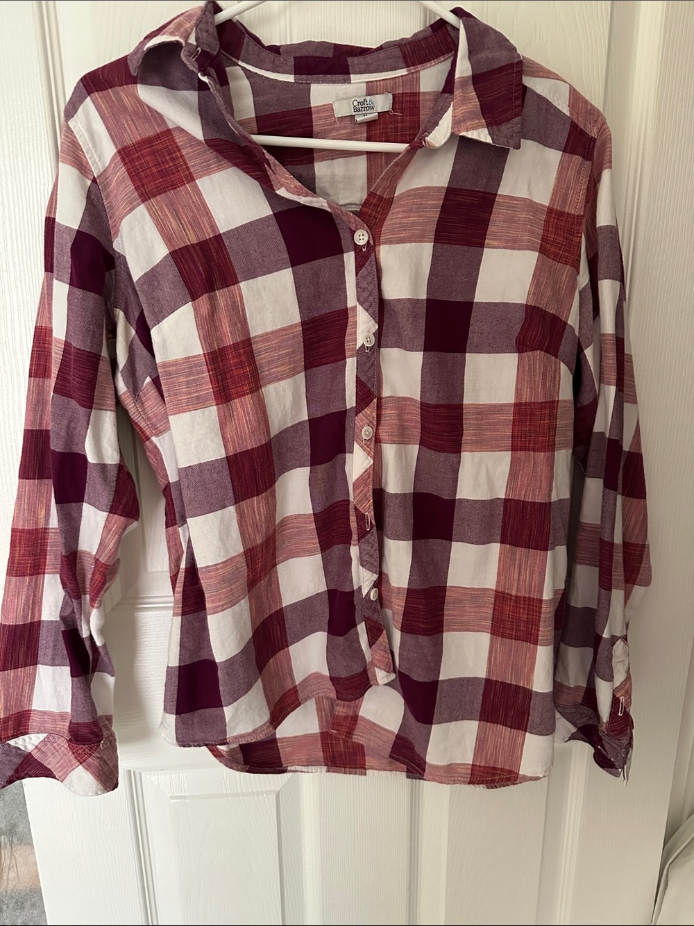 croft & barrow Burgundy and White Plaid Button-Down Shirt